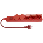 Przedłużacz 5-krotny, 5x2P+Z guma, czerwony z podświetlanym wyłącznikiem H07RN-F 3x1,5mm² - 5m IP-44, 250~/16A, z zalewaną wtyczką prostą UNISCHUKO PW-505W