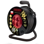 Przedłużacz zwijany na bębnie 4x2P+Z guma H05RR-F 3x1mm² - 25m MAX.2300W z zabezpieczeniem termicznym, seria Light PZB-40-25G/1
