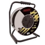 Przedłużacz zwijany na bębnie metalowym IP-44, 4x2P+Z guma H05RR-F 3x1,5mm² - 20m MAX.3600W z zabezpieczeniem termicznym, seria Strong PZB-1111-20G