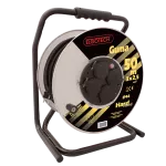 Przedłużacz zwijany na bębnie metalowym IP-44, 4x2P+Z guma H05RR-F 3x2,5mm² - 50m MAX.3600W z zabezpieczeniem termicznym, seria Hard PZB-1111-50G/2,5