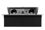 GNIAZDO MEBLOWE MULTISOFT 2X GNIAZDO SCHUKO, USB A+C, RJ45, HDMI, KABEL ZASILAJĄCY Z WTYCZKĄ, ALU