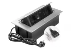 GNIAZDO MEBLOWE MULTISOFT 2X GNIAZDO SCHUKO, USB A+C, RJ45, HDMI, KABEL ZASILAJĄCY Z WTYCZKĄ, ALU