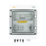 Rozdzielnica przyłączeniowa DC+AC z ogranicznikiem przepięć Noark 1000V typu 1+2, 2 x łańcuch PV, 2 x MPPT // ogr. AC Noark typ 1+2, wył. 32A 3-F, sygn. faz + Gniazdko