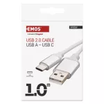 Kabel USB 2.0, wtyk A - C, ładowanie, transmisja danych, 1 m, biały