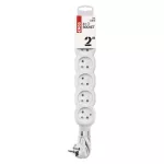 Przedłużacz 2 m / 6 gniazd / biały / PVC / 1 mm2