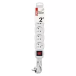Przedłużacz 2 m / 5 gniazd / z wyłącznikiem / biały / PVC / 1 mm2
