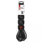 Przedłużacz 5 m / 3 gniazda / z wyłącznikiem / czarny / PVC / 1 mm2