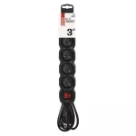 Przedłużacz 3 m / 5 gniazd / z wyłącznikiem / czarny / PVC / 1 mm2