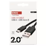 Kabel USB 2.0, wtyk A - micro B, ładowanie, transmisja danych, 2 m, czarny