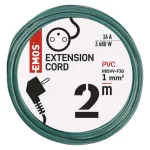 Przedłużacz 2 m / 1 gniazdo / zielony / PVC / 1 mm2