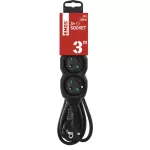 Przedłużacz 3 m / 3 gniazda / czarny / PVC / 1,5 mm2