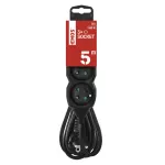 Przedłużacz 5 m / 3 gniazda / czarny / PVC / 1,5 mm2
