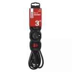 Przedłużacz 3 m / 3 gniazda / z wyłącznikiem / czarny / PVC / 1,5 mm2
