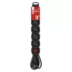 Przedłużacz 3 m / 5 gniazd / z wyłącznikiem / czarny / PVC / 1,5 mm2