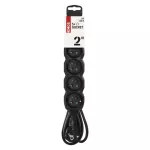 Przedłużacz 2 m / 5 gniazd / czarny / PVC / 1 mm2