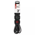 Przedłużacz 2 m / 3 gniazda / z wyłącznikiem / czarny / PVC / 1 mm2