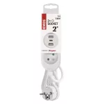 Przedłużacz 2 m / 2 gniazda + 2×USB A+1×USB C / biały / PVC / 1 mm2