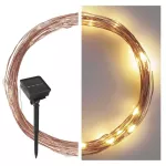Dekoracje - 120 LED nano łezki z panelem solarnym, miedź, 12 m, IP44, ciepła biel, timer