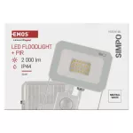 Naświetlacz LED SIMPO 20W, z czujn. PIR, biały, neutralna biel