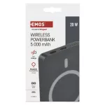 Powerbank EMOS WI 522, 5 000 mAh, 20 W+Wireless, szary