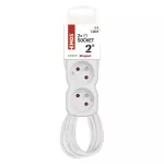 Przedłużacz 2 m / 2 gniazda / biały / PVC / 1 mm2