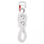Przedłużacz 3 m / 2 gniazda / biały / PVC / 1 mm2