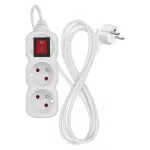Przedłużacz 1,4 m / 2 gniazda / z wyłącznikiem / biały / PVC / 1 mm2