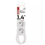 Przedłużacz 1,4 m / 2 gniazda / z wyłącznikiem / biały / PVC / 1 mm2