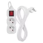 Przedłużacz 3 m / 2 gniazda / z wyłącznikiem / biały / PVC / 1 mm2