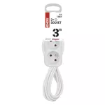 Przedłużacz 3 m / 2 gniazda / z wyłącznikiem / biały / PVC / 1 mm2