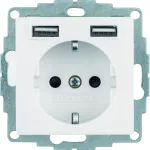 B.x Gniazdo SCHUKO z gniazdem ładowania USB 2,4 A; samozaciski; biały połysk