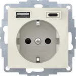 B.Kwadrat Gniazdo SCHUKO z ładowarką USB A+C 2.4/3.0 A; samozaciski; krem połysk