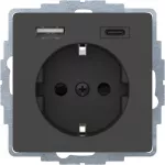 Q.x Gniazdo SCHUKO z ładowarką USB A+C 2.4/3.0 A; samozaciski; antracyt aksamit