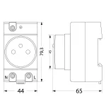 GSTH230 Gniazdo 230V na szynę TH z bolcem uziemiającym 2P+Z szare