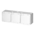 Gniazdo potrójne 3x 2P+Z SCHUKO bryzgoodporne klapką w kolorze IP44, SMART, biały