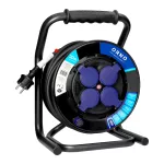 Przedłużacz bębnowy profesjonalny IP44, 4 gniazda 2P+Z, kabel gumowy olejoodporny, H07RN-F 3x2,5mm², długość 20m, unikatowy stojak CUBE, STAŁE GNIAZDA, termik, przesłony torów prądowych