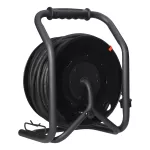 Przedłużacz bębnowy profesjonalny IP44, 4 gniazda 2P+Z (Schuko), kabel gumowy olejoodporny, H07RN-F 3x2,5mm², długość 40m, unikatowy stojak CUBE, STAŁE GNIAZDA, termik, przesłony torów prądowych