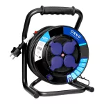 Przedłużacz bębnowy profesjonalny IP44, 4 gniazda 2P+Z, kabel gumowy olejoodporny, H07RN-F 3x2,5mm², długość 40m, unikatowy stojak CUBE, STAŁE GNIAZDA, termik, przesłony torów prądowych