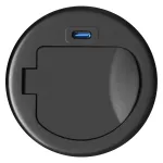 Gniazdo meblowe Ø6cm wpuszczane w blat z pokrywką, ładowarką USB i przewodem 1,9m, 1x2P+Z (Schuko), 1xUSB (typ C; PD20W), czarne