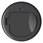 Gniazdo meblowe Ø6cm wpuszczane w blat z pokrywką, ładowarką USB i przewodem 1,9m, 1x2P+Z (French), 1xUSB (typ C; PD20W), czarne