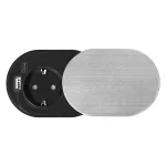 Gniazdo meblowe Ø6cm, wpuszczane w blat z przesuwną pokrywką, ładowarką USB i przewodem 1,9m, 1x2P+Z (Schuko), 1xUSB (typ A+C; PD20W), srebrne