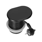Gniazdo meblowe Ø6cm, wpuszczane w blat z przesuwną pokrywką, ładowarką USB i przewodem 1,9m, 1x2P+Z (French), 2xUSB (typ A+C; PD20W), czarne