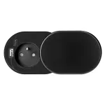 Gniazdo meblowe Ø6cm, wpuszczane w blat z przesuwną pokrywką, ładowarką USB i przewodem 1,9m, 1x2P+Z (French), 2xUSB (typ A+C; PD20W), czarne