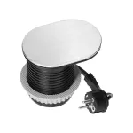 Gniazdo meblowe Ø6cm, wpuszczane w blat z przesuwną pokrywką, ładowarką USB i przewodem 1,9m, 1x2P+Z (French), 2xUSB (typ A+C; PD20W), srebrne