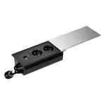 Gniazdo meblowe z przesuwną klapką i przewodem 1,8m, 2x2P+Z (French), 2xUSB (typ A+C; 4,2A), srebrne
