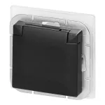 Gniazdo pojedyncze p/t 2P+Z Schuko bryzgoszczelne z klapką Pearl, 16A, 250V, PT-17PH, czarny