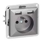 Gniazdo pojedyncze p/t 2P+Z z ładowarką Pearl, 16A, 250V, PT-16P/USB, antracyt