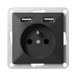 Gniazdo pojedyncze p/t 2P+Z z ładowarką Pearl, 16A, 250V, PT-16P/USB, czarny