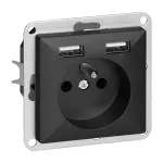 Gniazdo pojedyncze p/t 2P+Z z ładowarką Pearl, 16A, 250V, PT-16P/USB, czarny