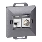 Gniazdo pojed. typu F + Gniazdo 1xRJ45 Cat6 Pearl, TV/F+RJ45/P, antracyt
